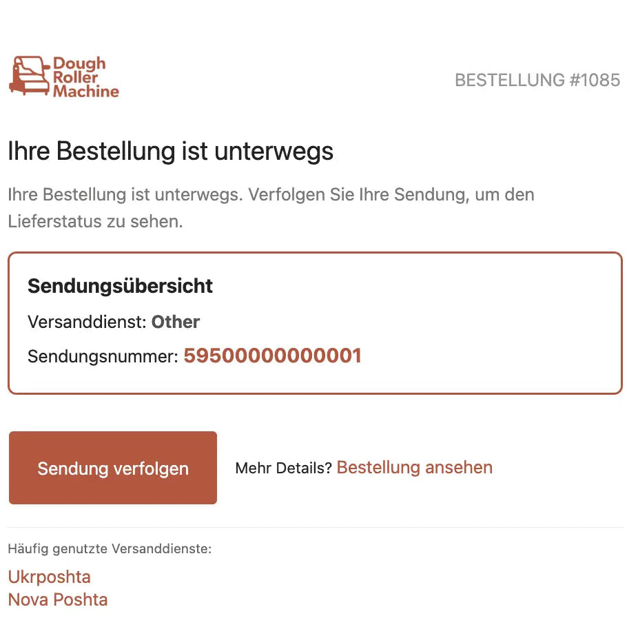 Order confirmation page with delivery status information on a white background