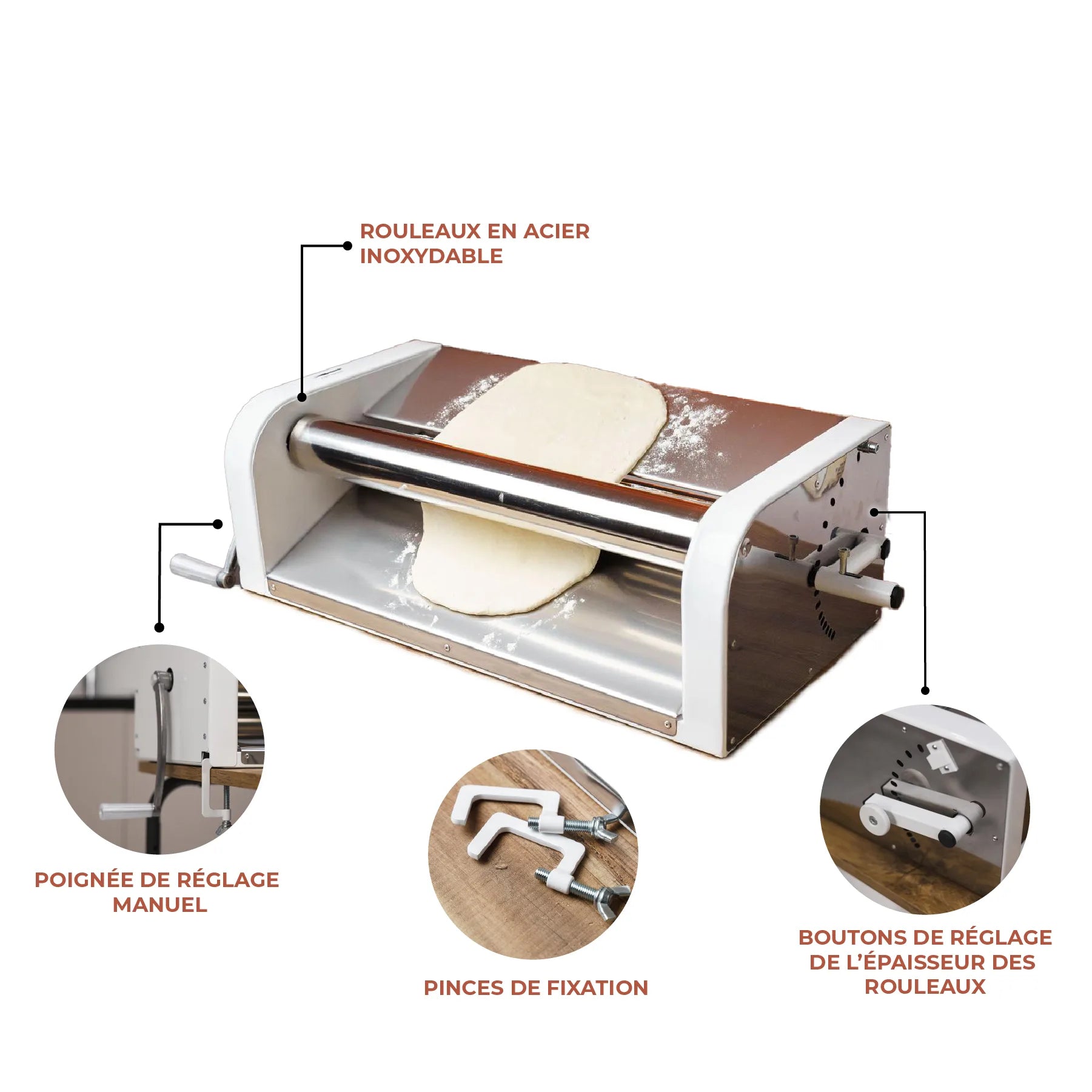 Laminoir à pâte DoughRollerMachine avec design compact, commandes simples et nettoyage facile
