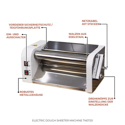 Laminoir à pâte électrique DoughRollerMachine avec rouleaux en acier inoxydable et structure robuste