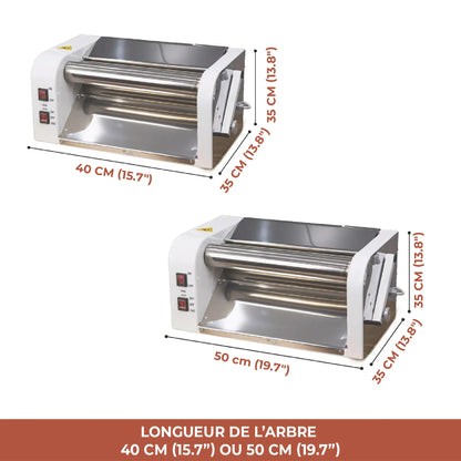 Comparatif des tailles de laminoir à pâte électrique DoughRollerMachine : rouleaux 40 cm et 50 cm