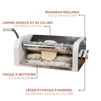 Laminoir à pâte DoughRollerMachine avec épaisseur réglable, facile à nettoyer et à ranger