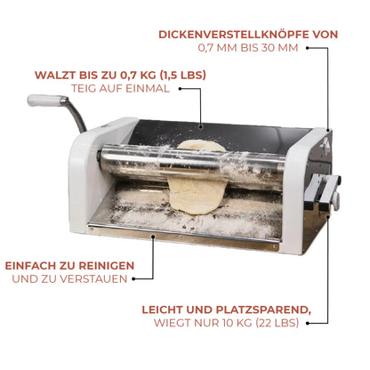 Teigausrollmaschine – einfache Reinigung, einstellbare Teigdicke von 0,7 mm bis 20 mm